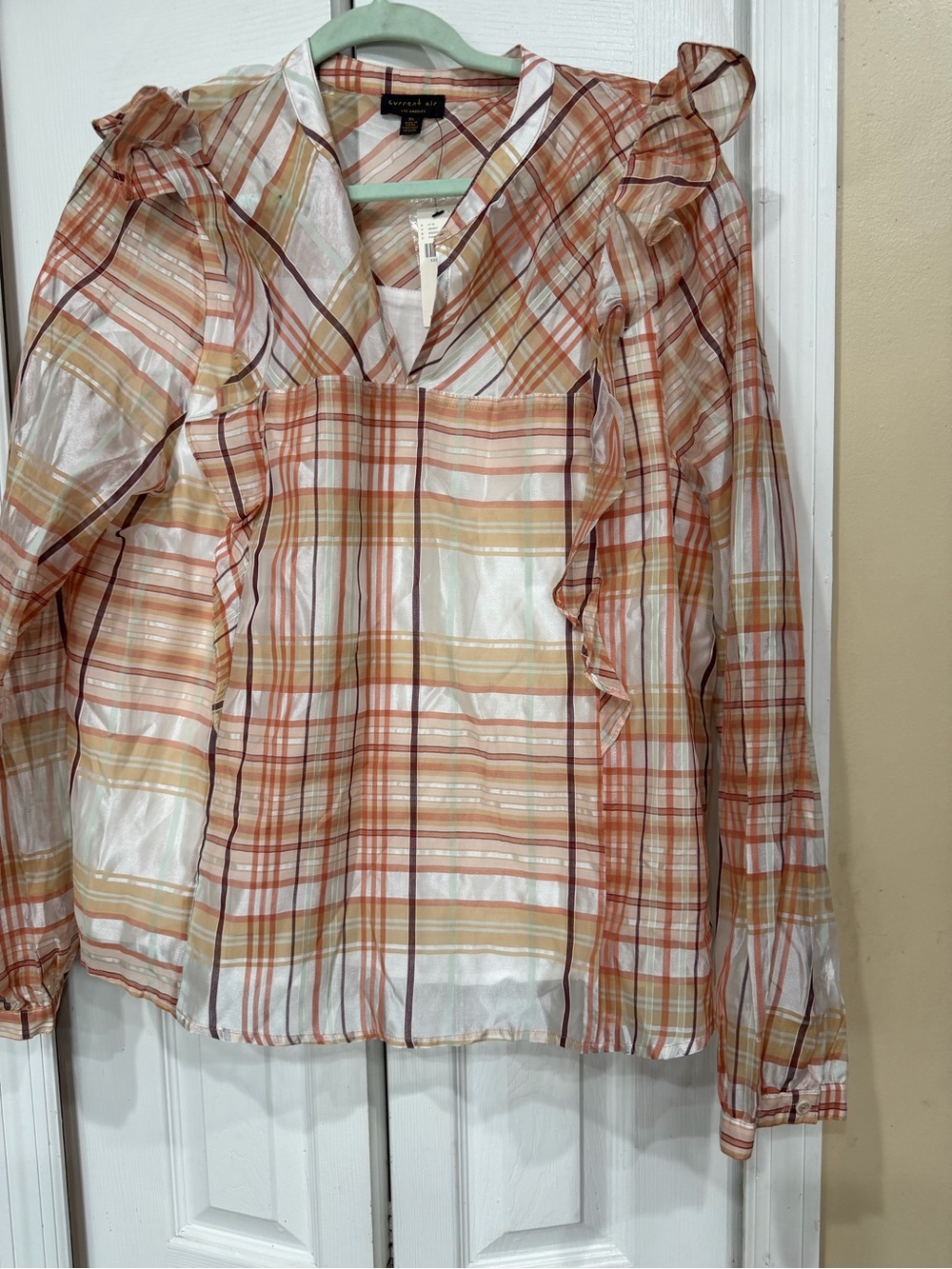 Lightweight Plaid Ruffle-Trim Blouse - Multi-Color by current air